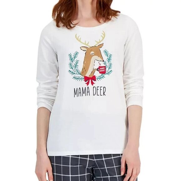 Family Pajamas Women's 2-Piece Pajama Set, White Gray Multi Mama Deer - Picture 3 of 5